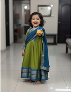 Charming Two-Tone Green and Blue Ethnic Dress for Joyful Twirls