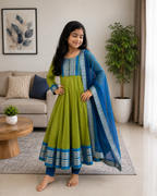 Charming Two-Tone Green and Blue Ethnic Dress for Joyful Twirls