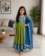 Charming Two-Tone Green and Blue Ethnic Dress for Joyful Twirls