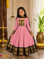 Girls Festive Cotton Blend Anarkali Set With Duppata
