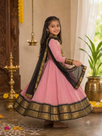 Girls Festive Cotton Blend Anarkali Set With Duppata