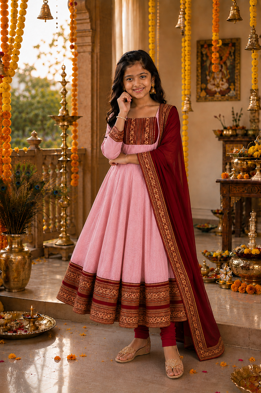 Girls Festive Anarkali Dress with Dupatta