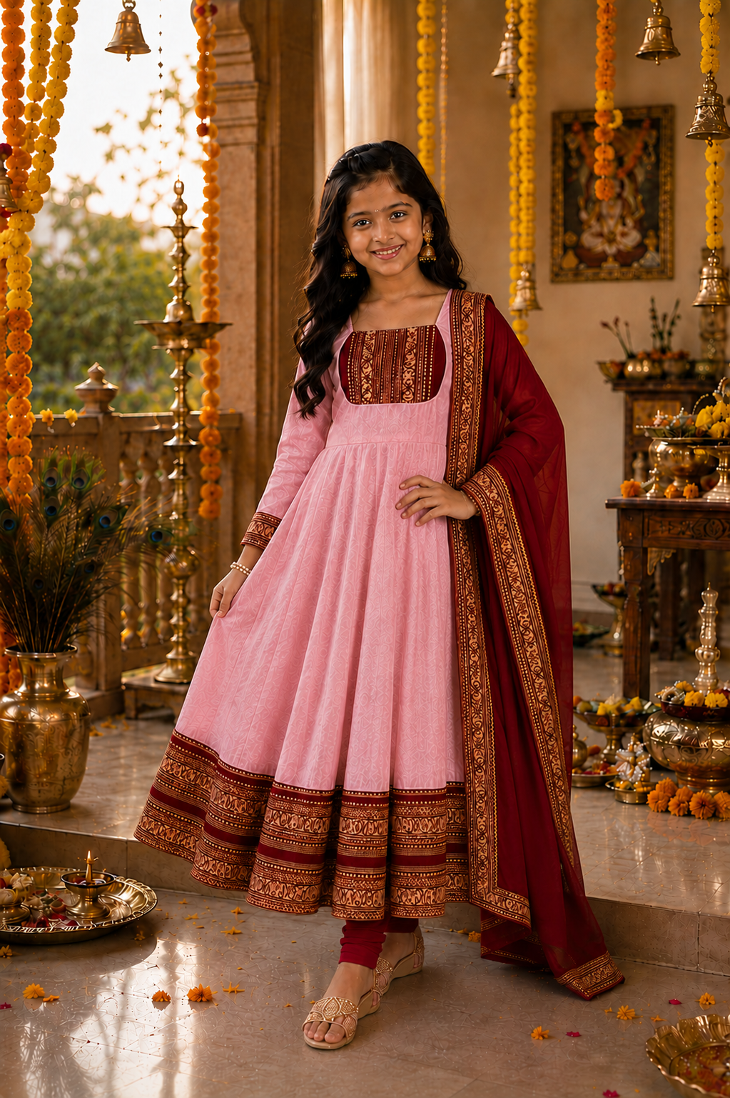 Girls Festive Anarkali Dress with Dupatta