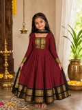 Girls Festive Cotton Blend Anarkali Set With Duppata