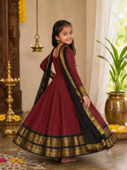 Girls Festive Cotton Blend Anarkali Set With Duppata