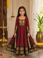 Girls Festive Cotton Blend Anarkali Set With Duppata