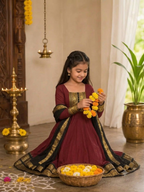 Girls Festive Cotton Blend Anarkali Set With Duppata