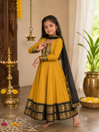 Girls Festive Cotton Blend Anarkali Set With Duppata