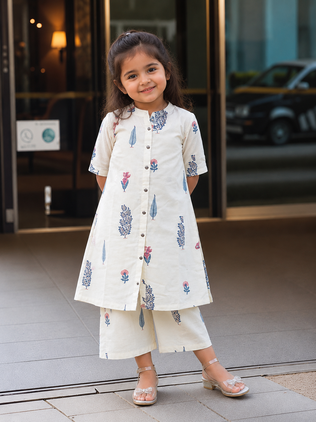Slub Rayon Printed Kids Kurta & Pant Set
