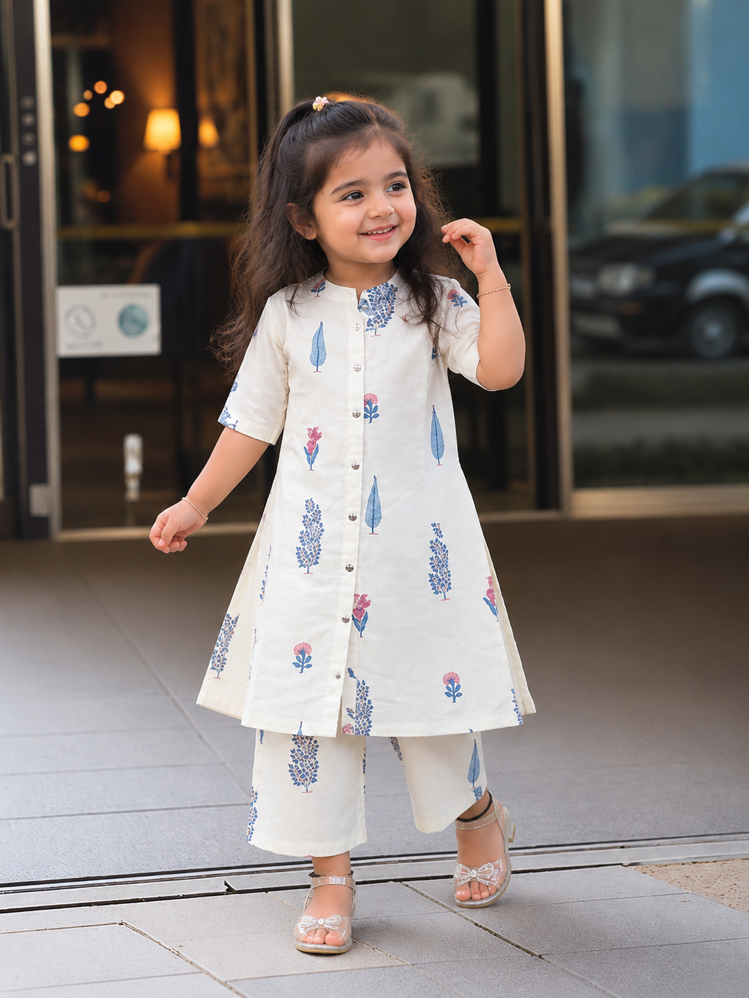 Slub Rayon Printed Kids Kurta & Pant Set