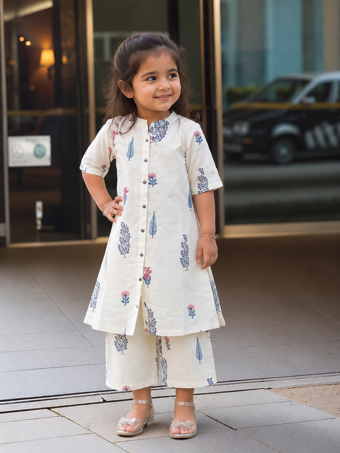 Slub Rayon Printed Kids Kurta & Pant Set