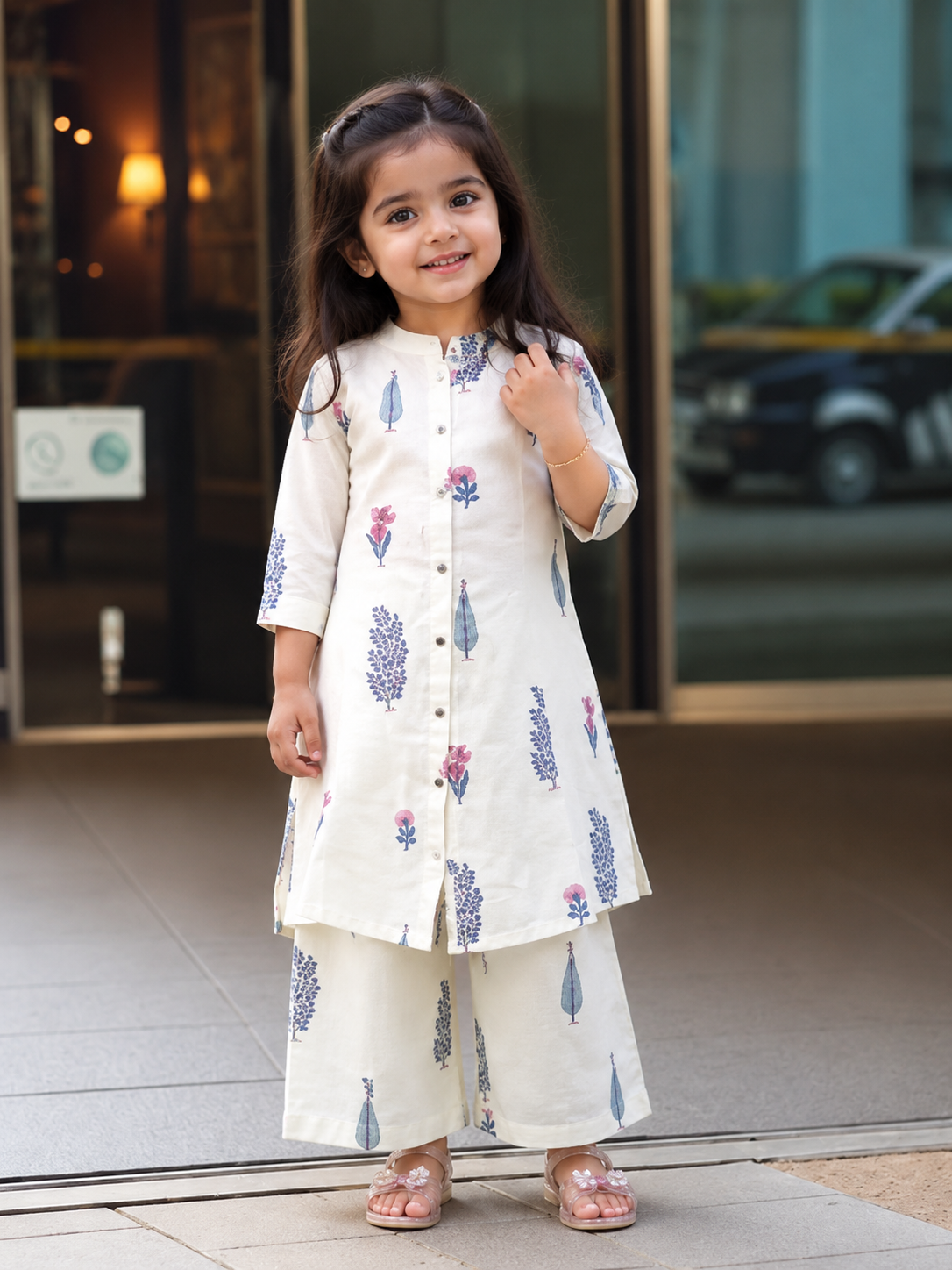 Slub Rayon Printed Kids Kurta & Pant Set