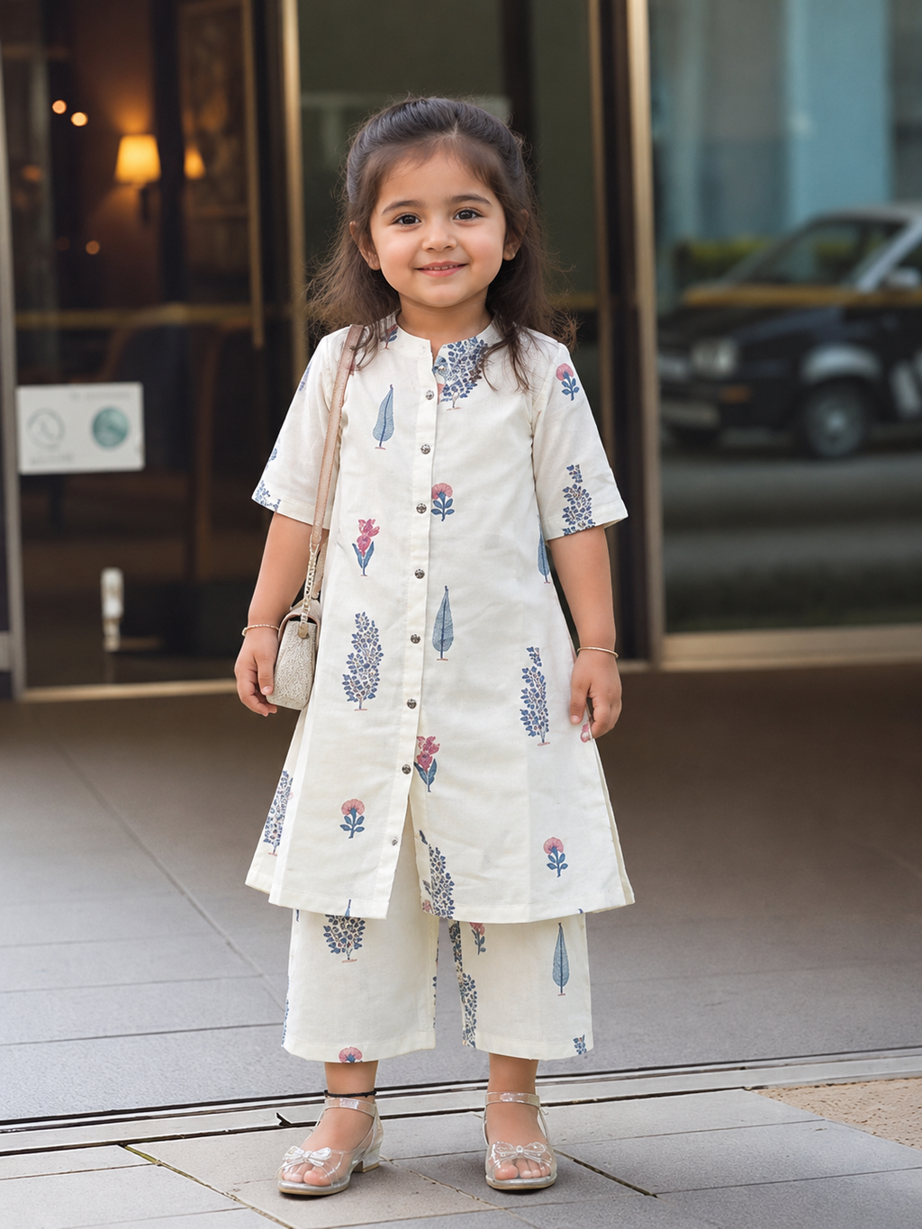 Slub Rayon Printed Kids Kurta & Pant Set