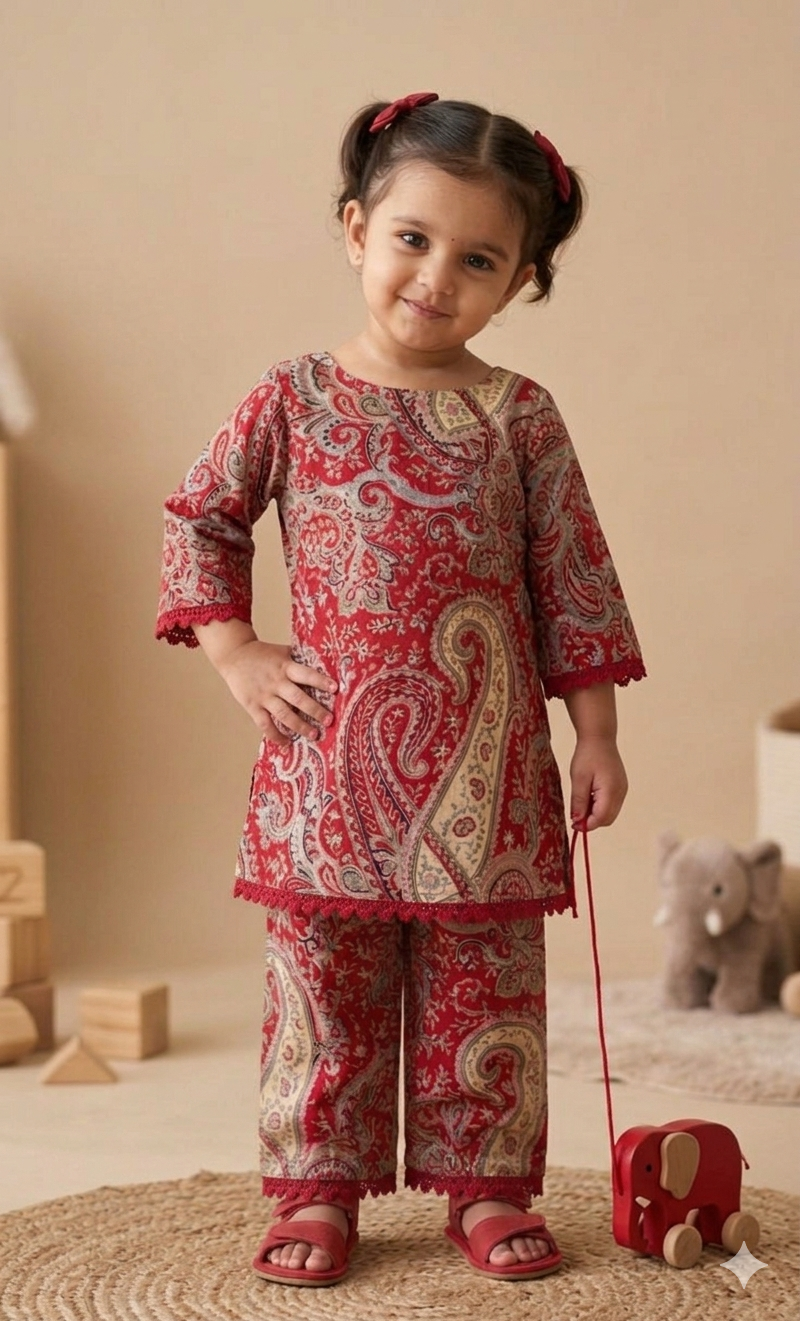 Trendy Red Ethnic Wear Set for Girls