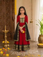 Girls Festive Cotton Blend Anarkali Set With Duppata
