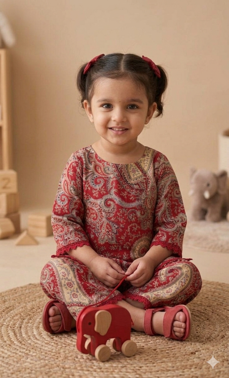 Trendy Red Ethnic Wear Set for Girls