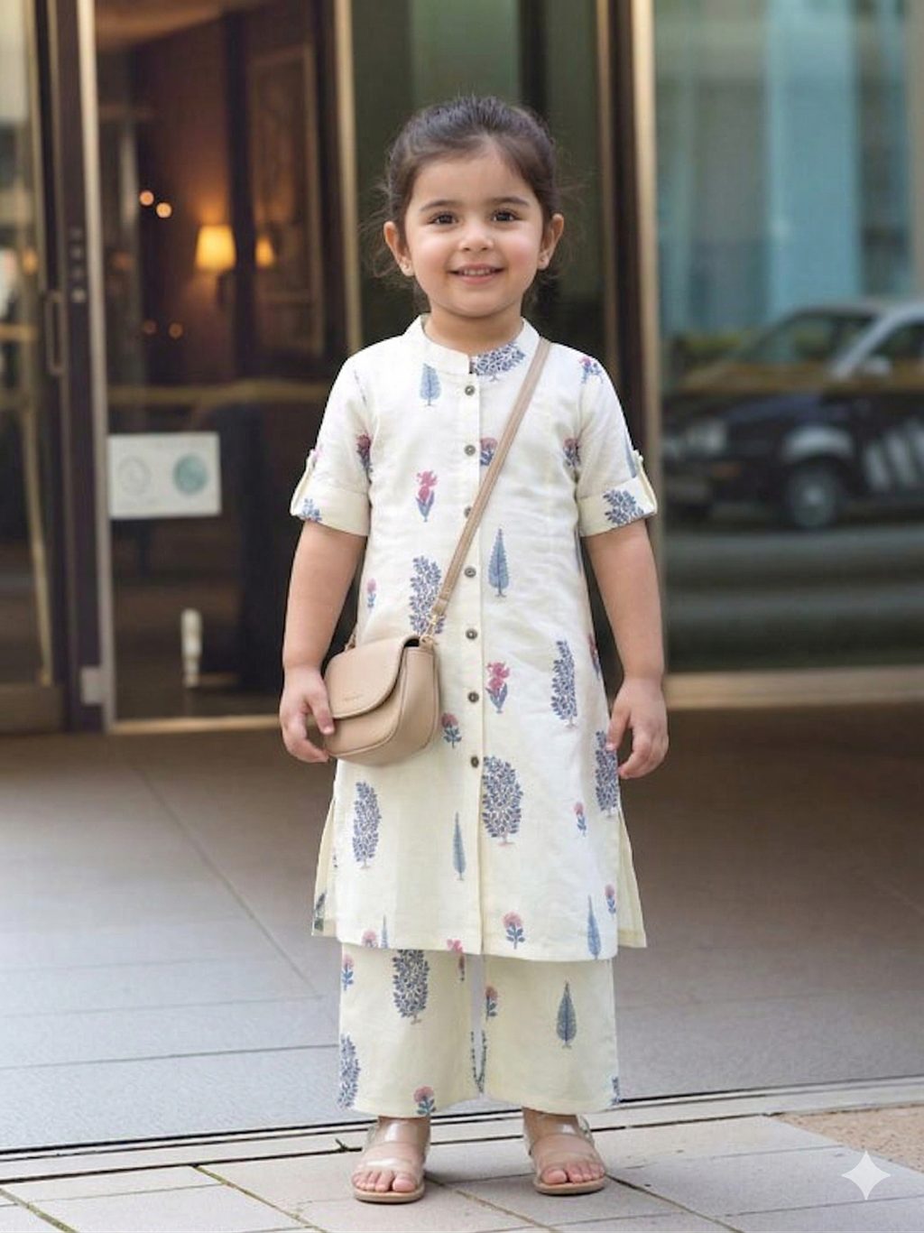 Slub Rayon Printed Kids Kurta & Pant Set
