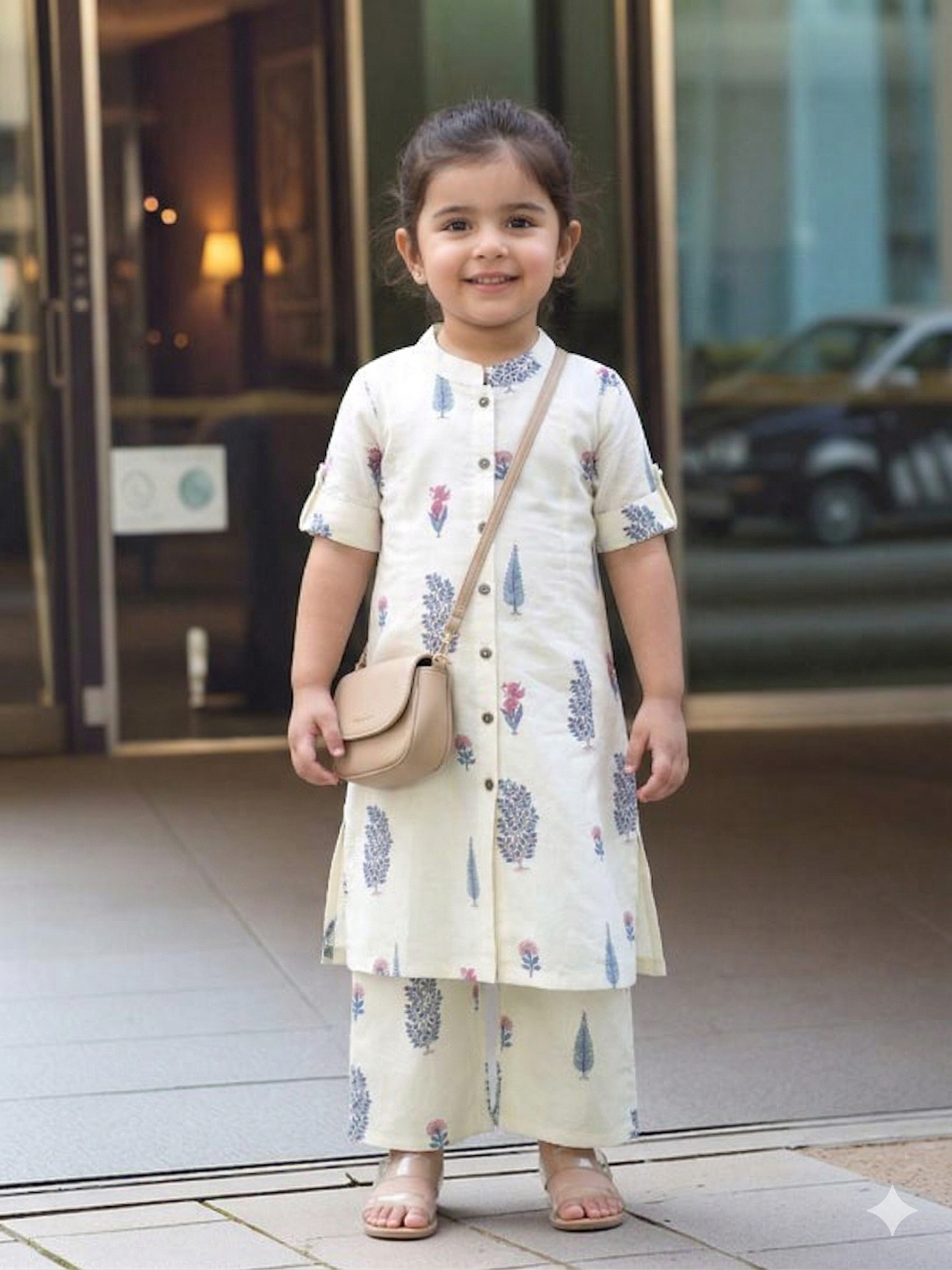 Slub Rayon Printed Kids Kurta & Pant Set