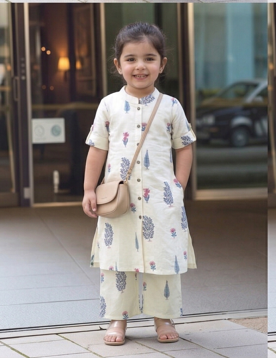 Slub Rayon Printed Kids Kurta & Pant Set
