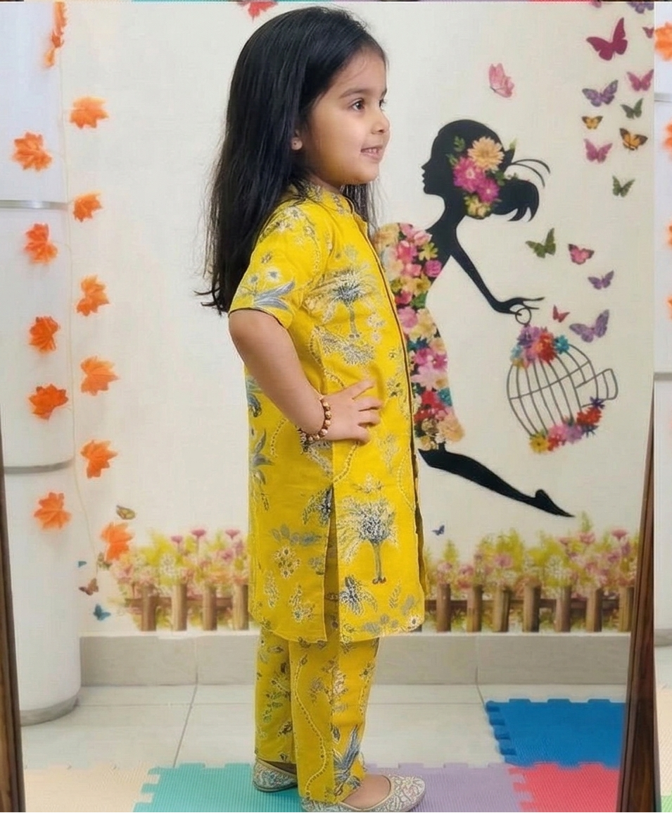 Slub Rayon Printed Kids Kurta & Pant Set