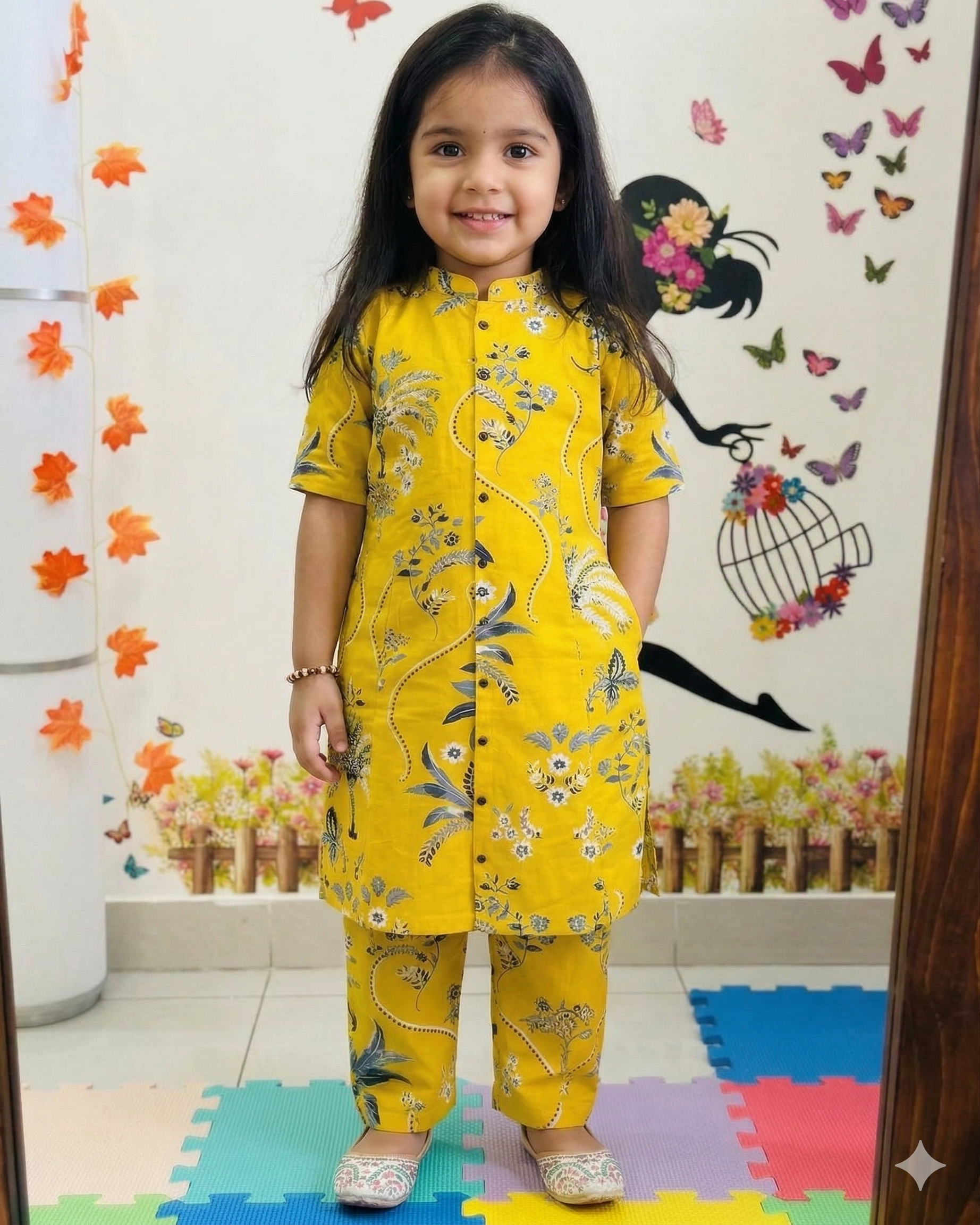 Slub Rayon Printed Kids Kurta & Pant Set