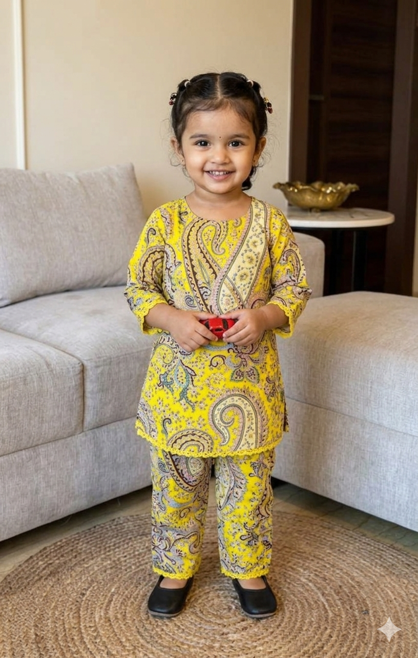 Yellow Ethnic Printed Rayon Co-Ord Set