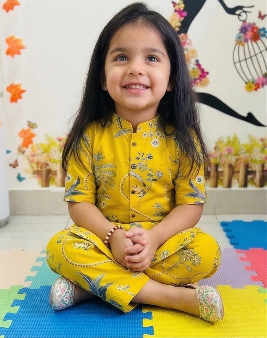 Slub Rayon Printed Kids Kurta & Pant Set
