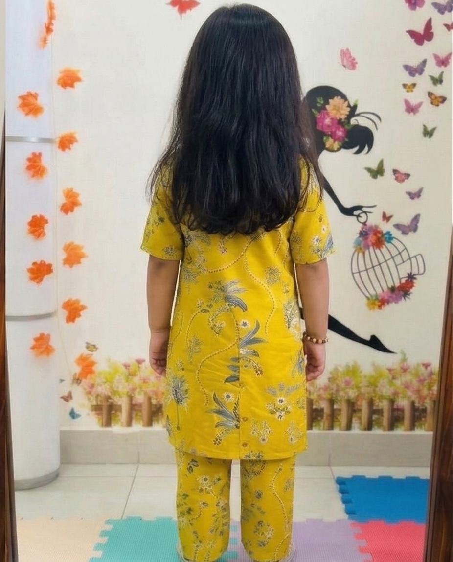Slub Rayon Printed Kids Kurta & Pant Set