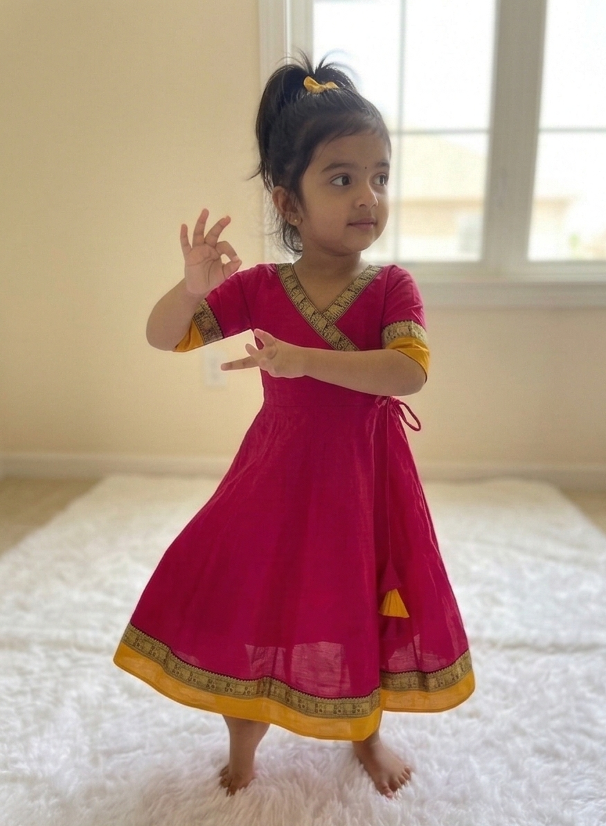Little Princess Chanderi Cotton Frock with Jacquard Border